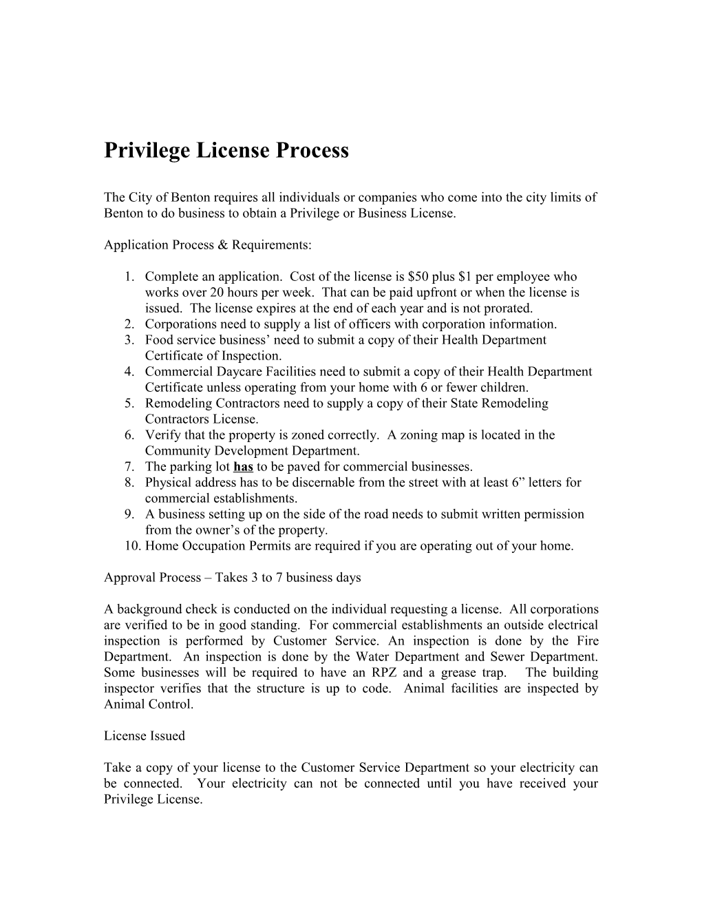 Privilege License Process