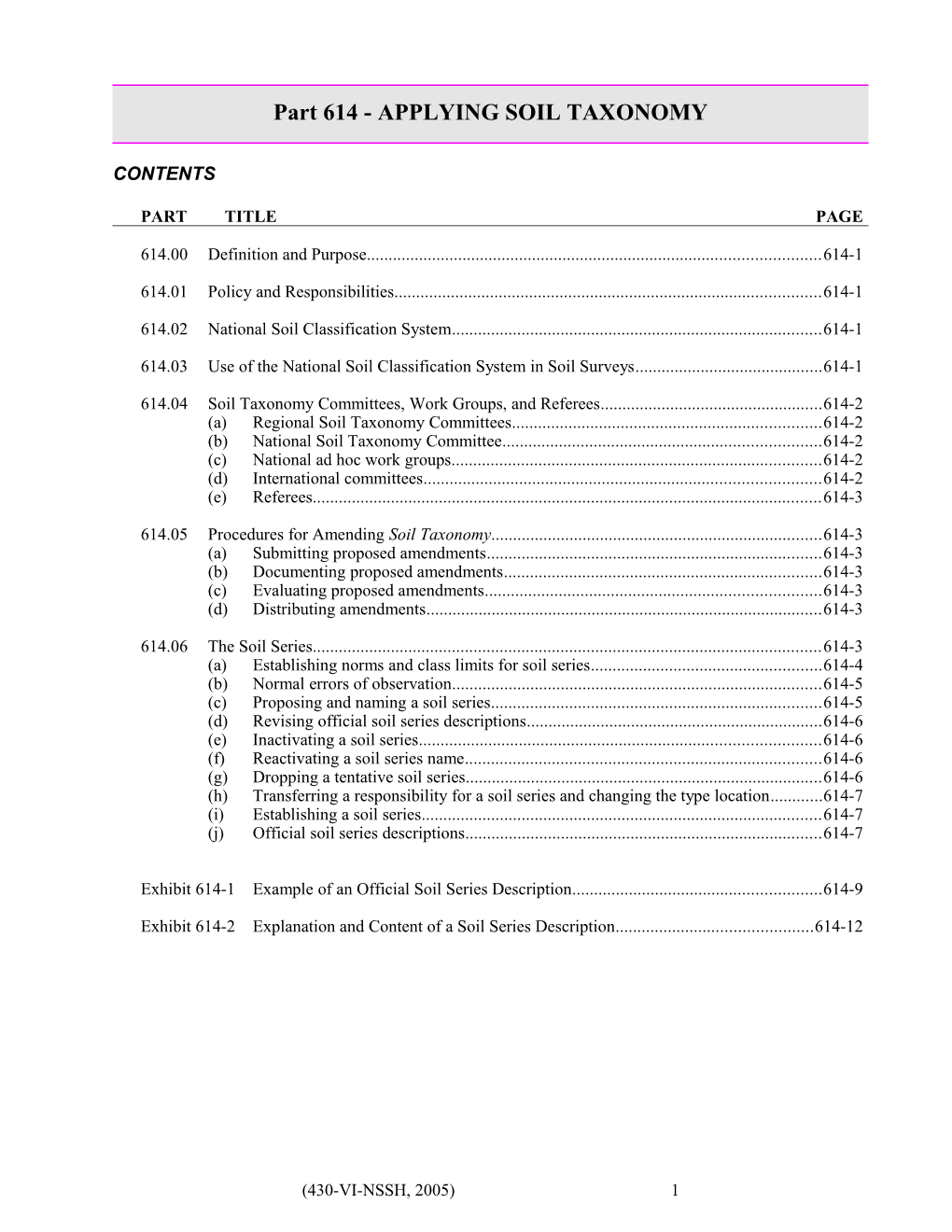 Part 614 - APPLYING SOIL TAXONOMY