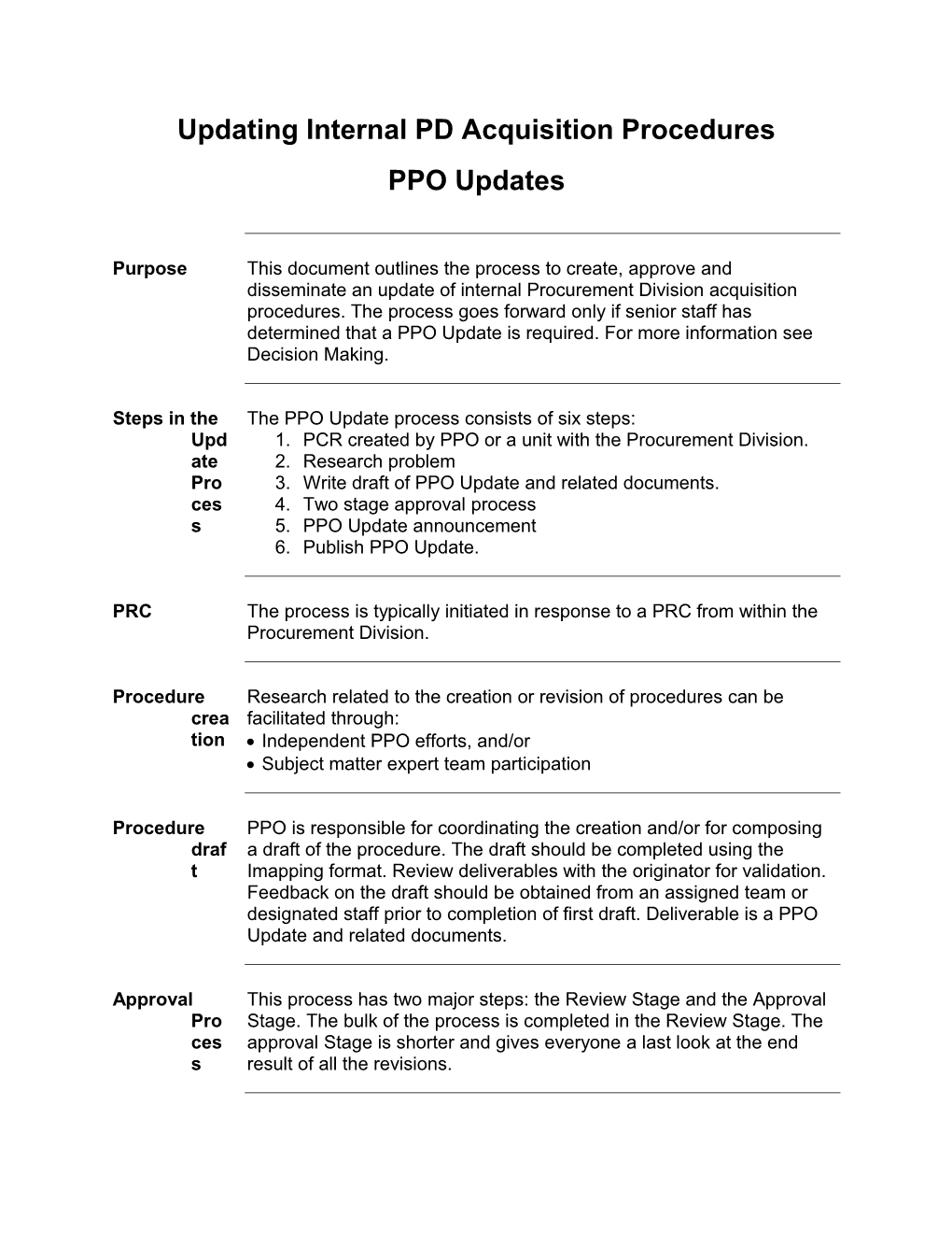 Updating Internal PD Acquisition Procedures
