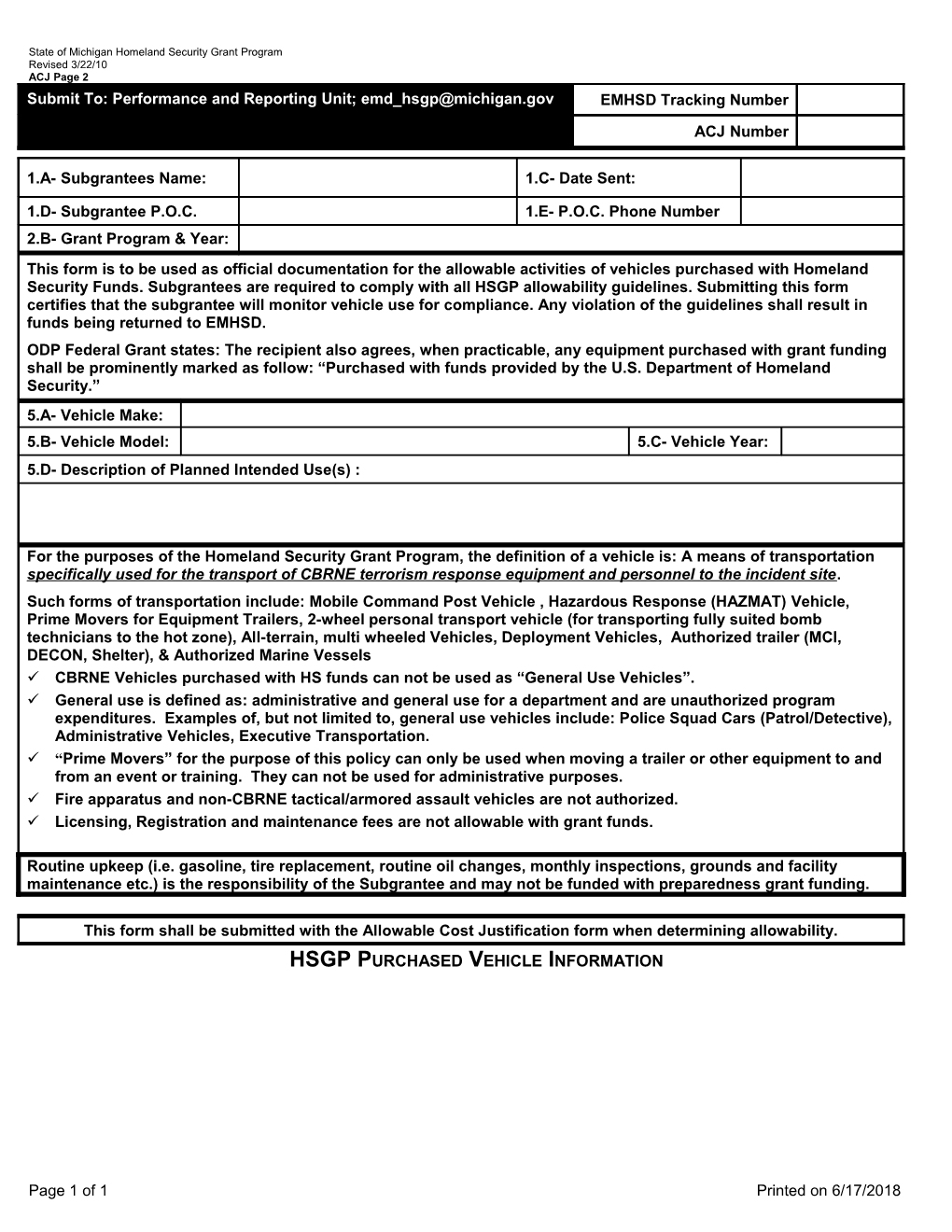 State of Michigan Homeland Security Grant Program