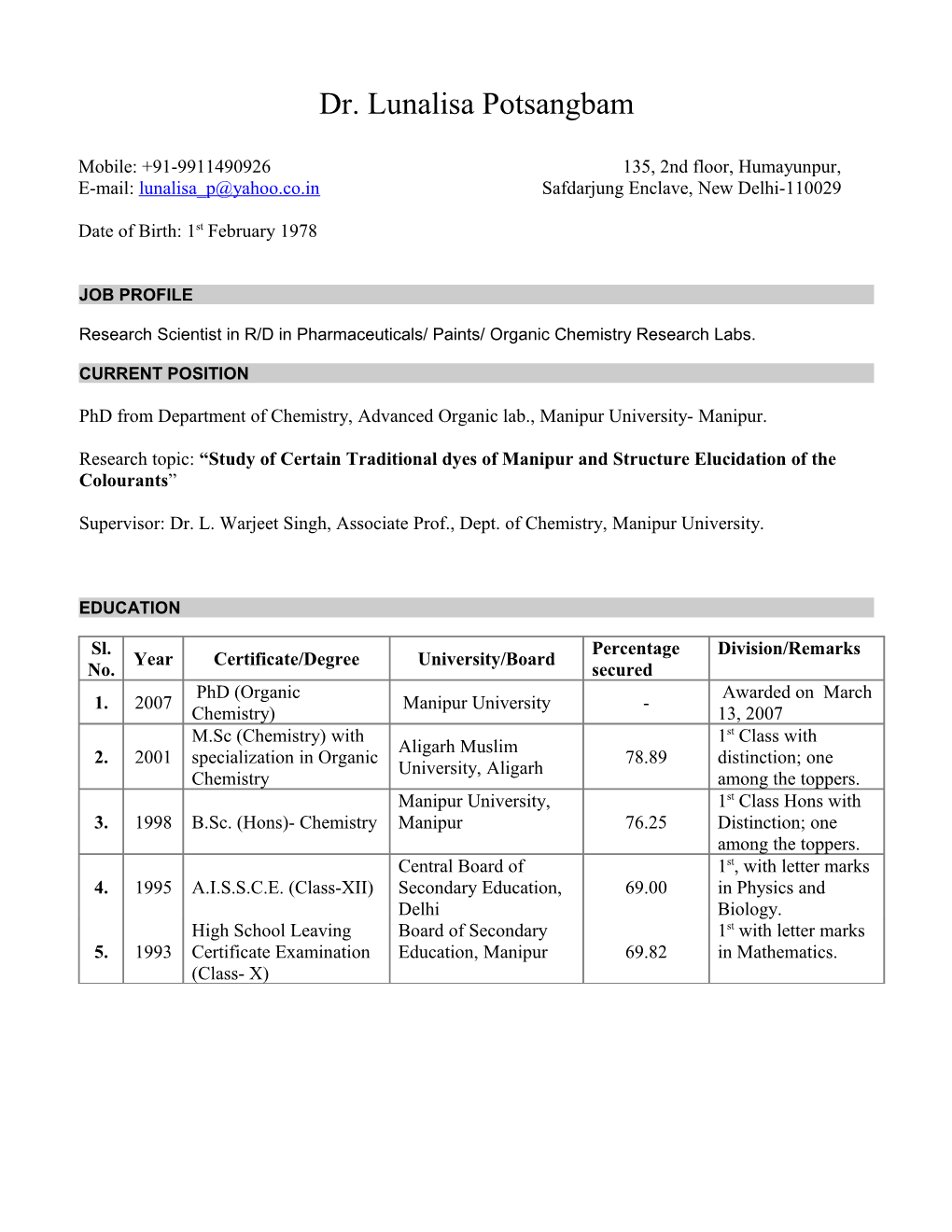 Research Scientist in R/D in Pharmaceuticals/ Paints/ Organic Chemistry Research Labs