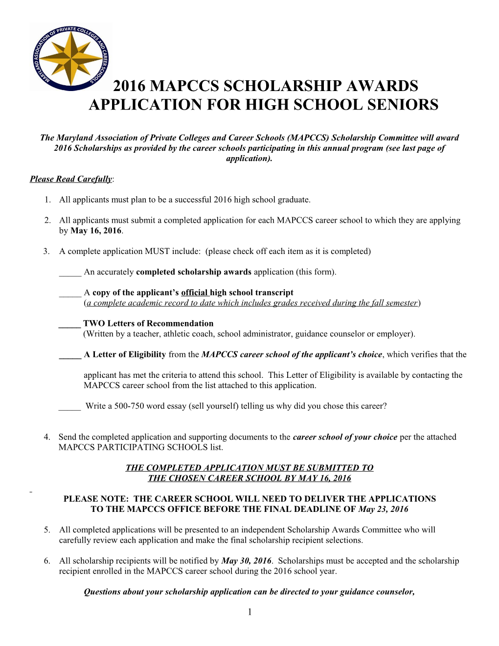 Application for High School Seniors