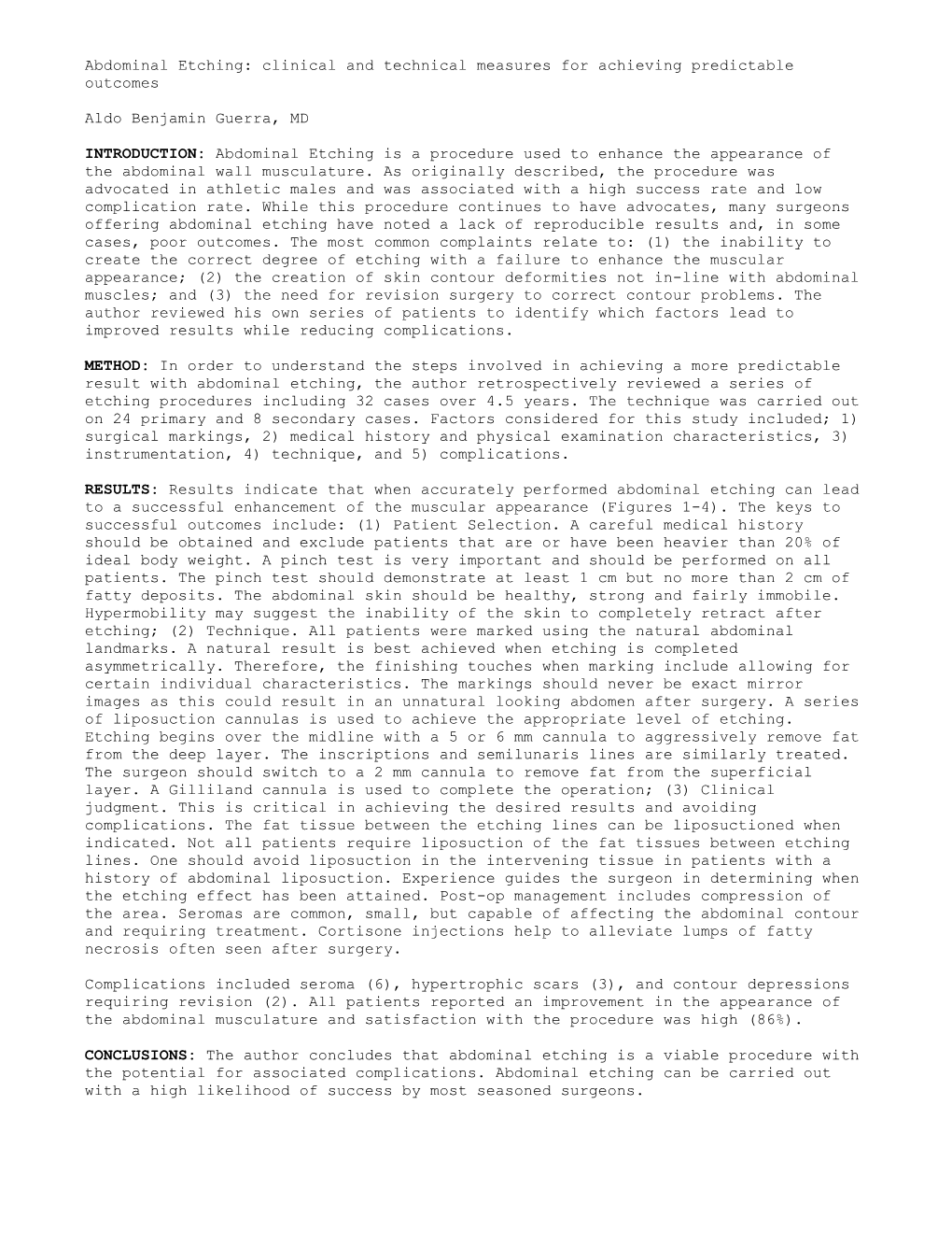 Abdominal Etching: Clinical and Technical Measures for Achieving Predictable Outcomes