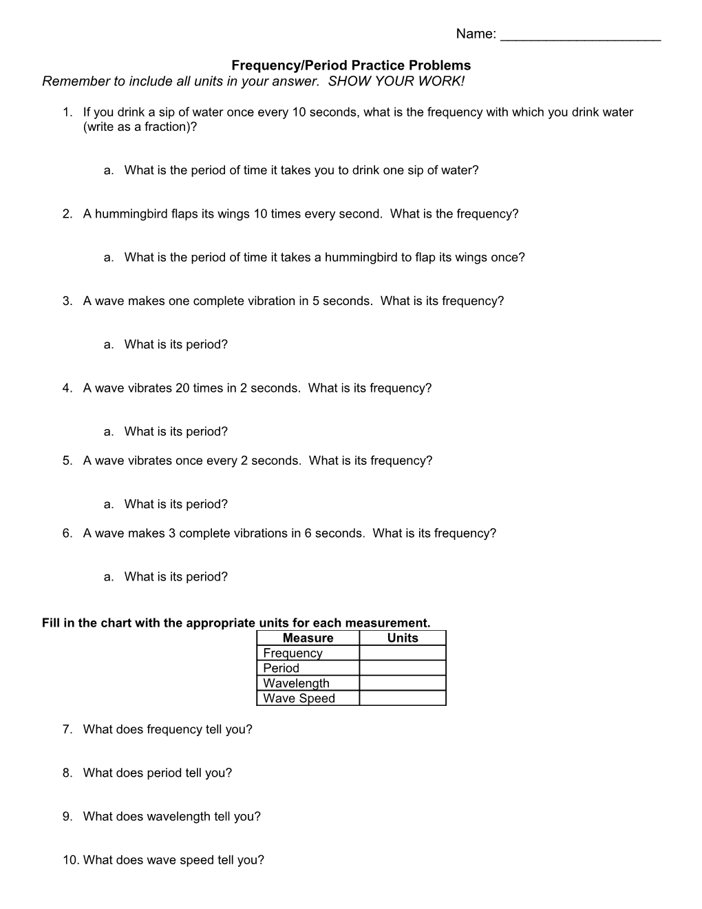 Frequency/Period Practice Problems