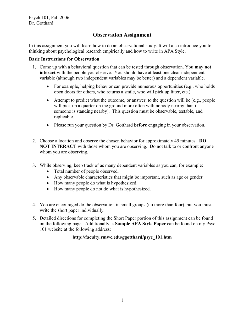 Instructions for Planning and Conducting an Observational Experiment