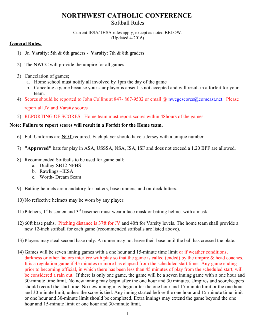 Nwcgc Softball Rules for 2010