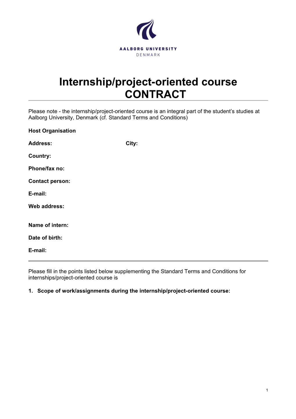 Internship/Project-Oriented Course CONTRACT