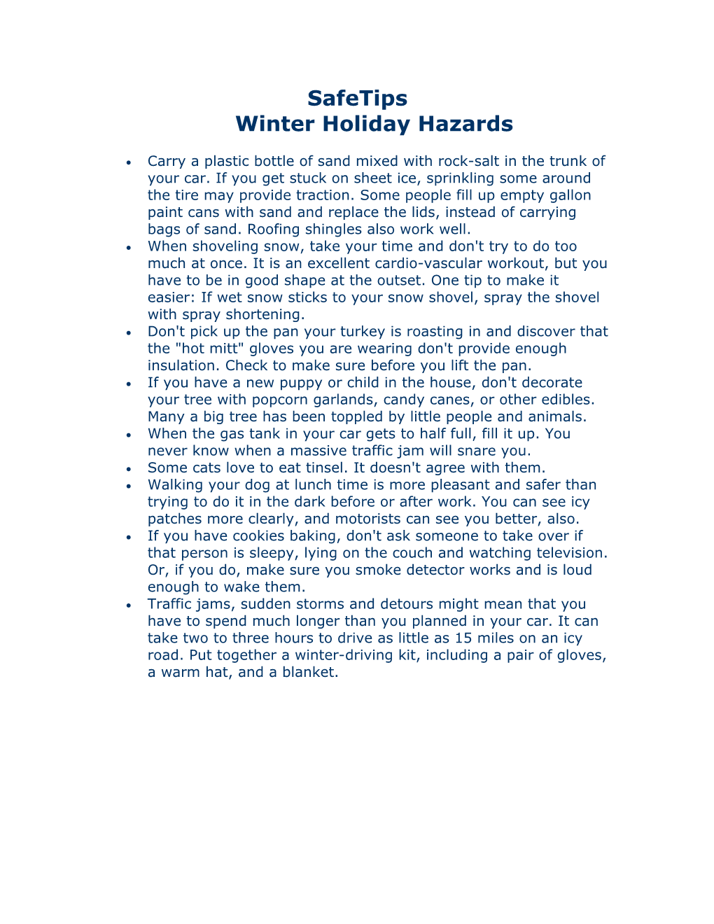 Safetipswinter Holiday Hazards