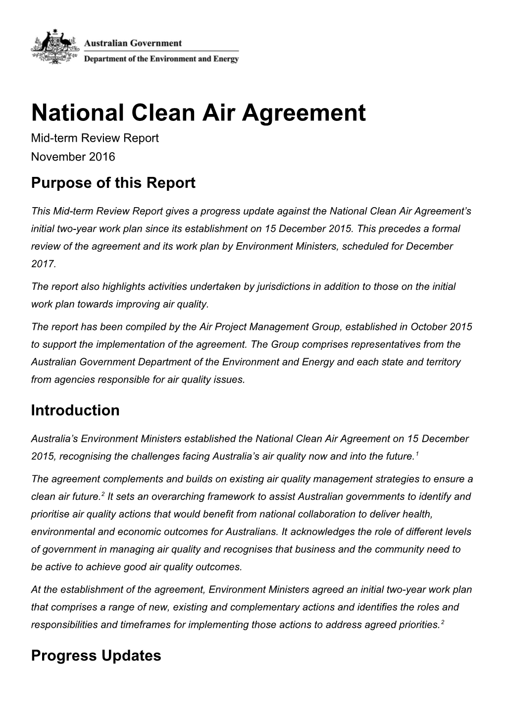 National Clean Air Agreement Mid-Term Review Report November 2016