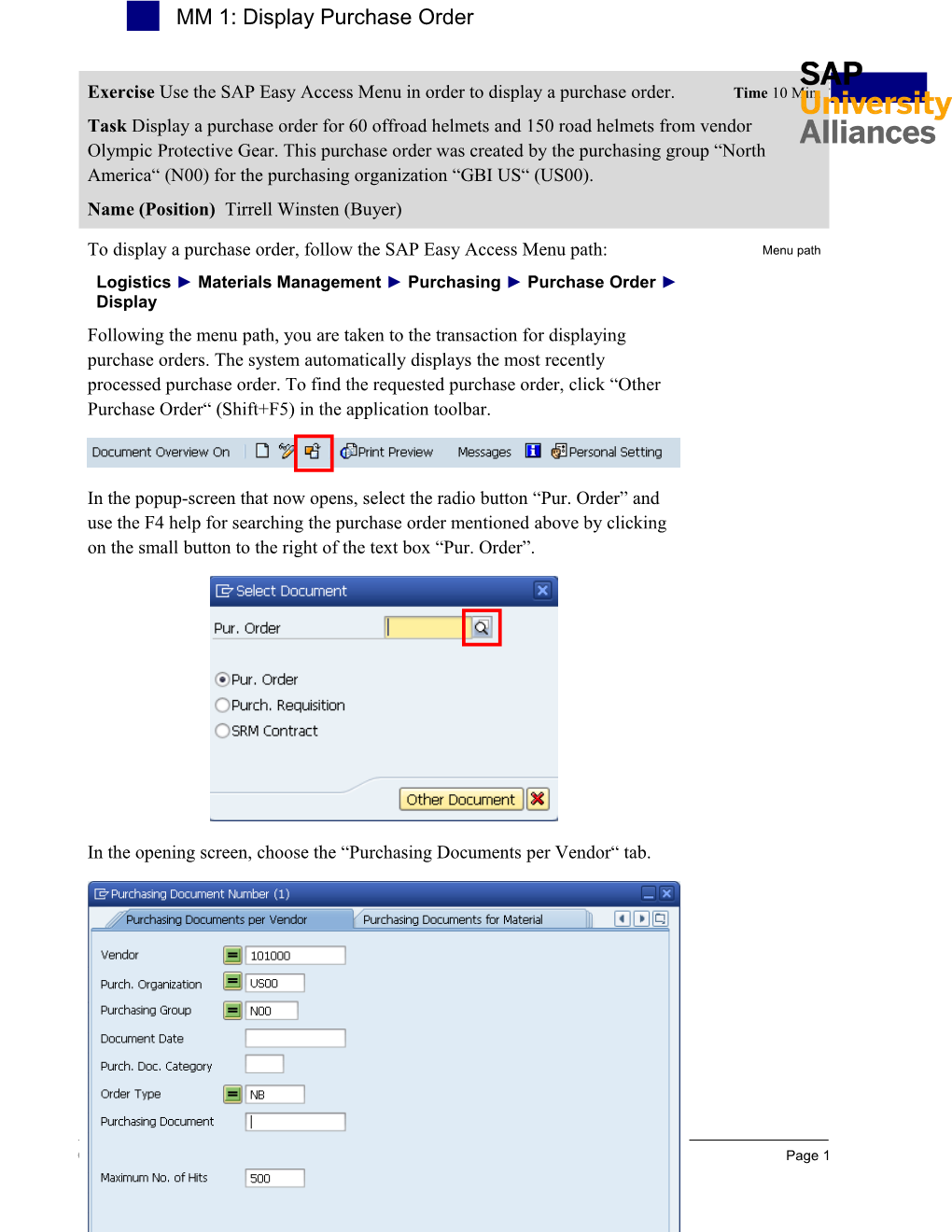 MM 2: Display Goods Receipt for Purchase Order