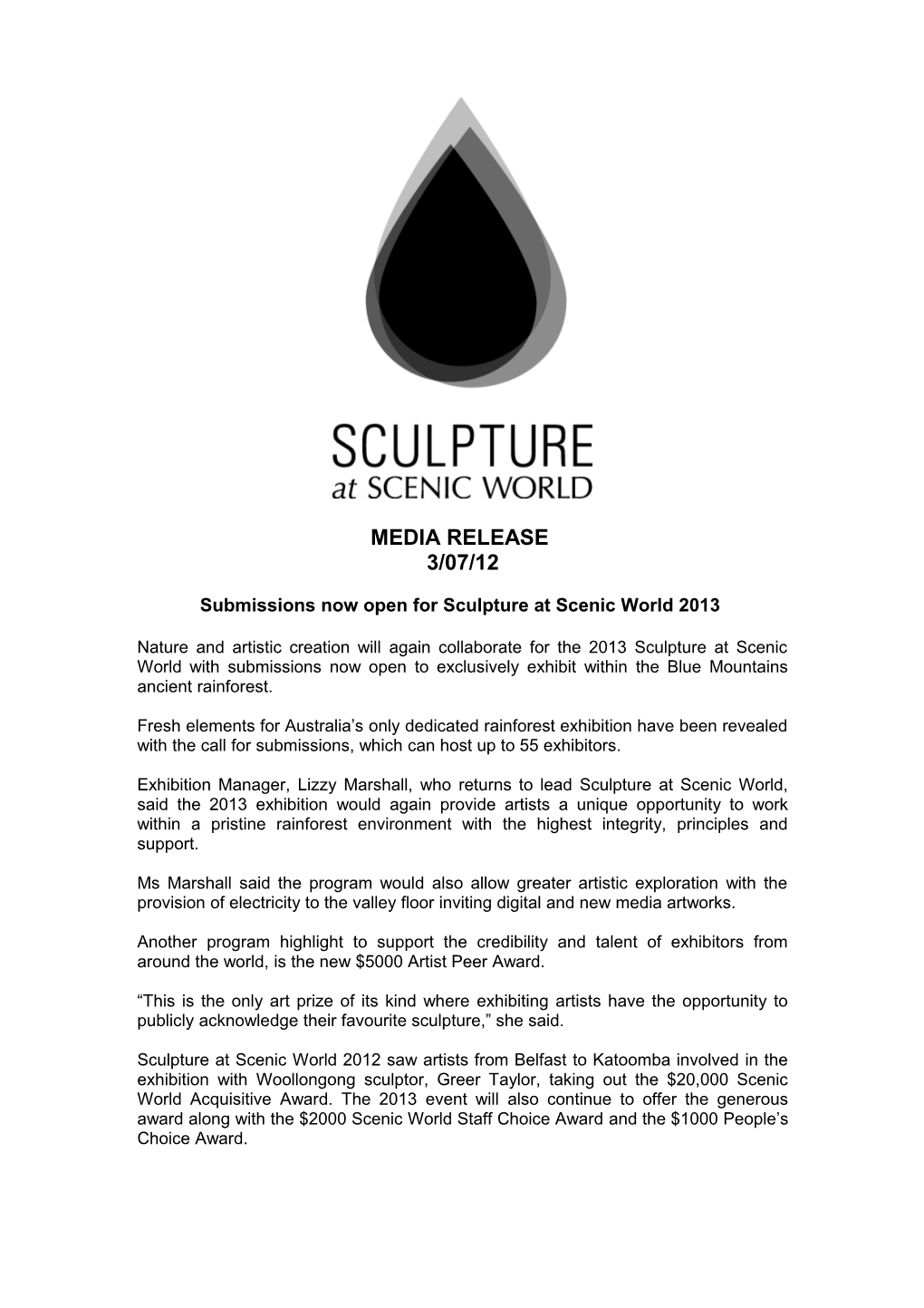 Submissions Now Open for Sculpture at Scenic World 2013