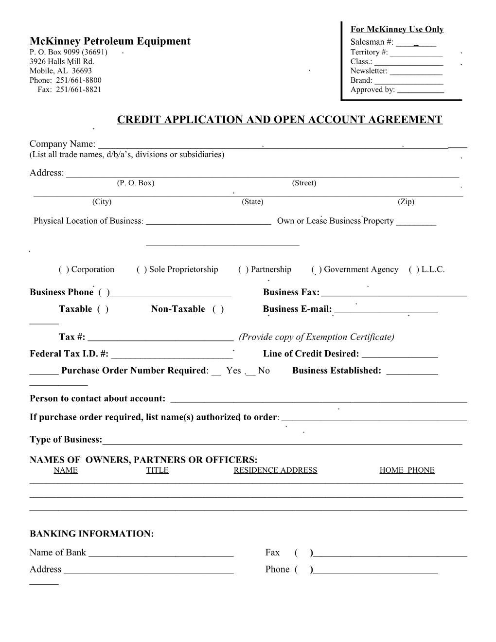 Credit Application and Open Account Agreement