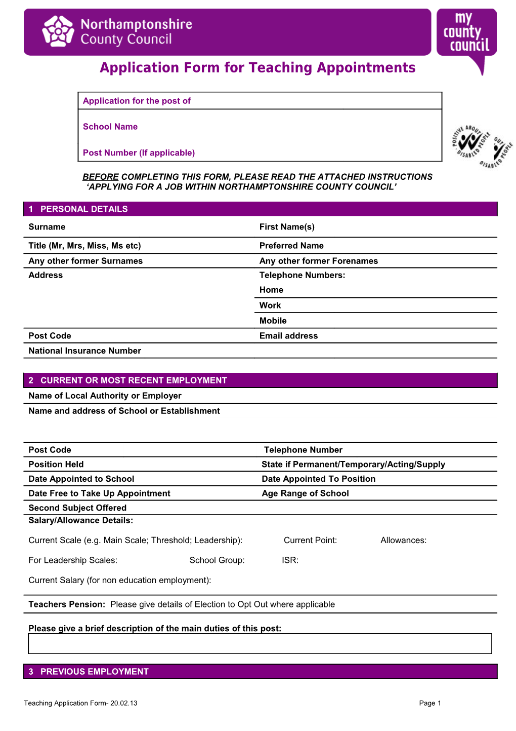 Application Form for Teaching Appointments
