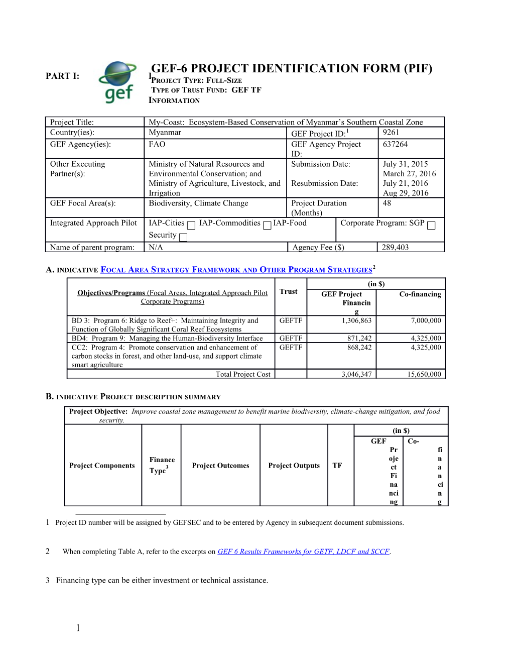 GEF-6 Project Identification Form (PIF)