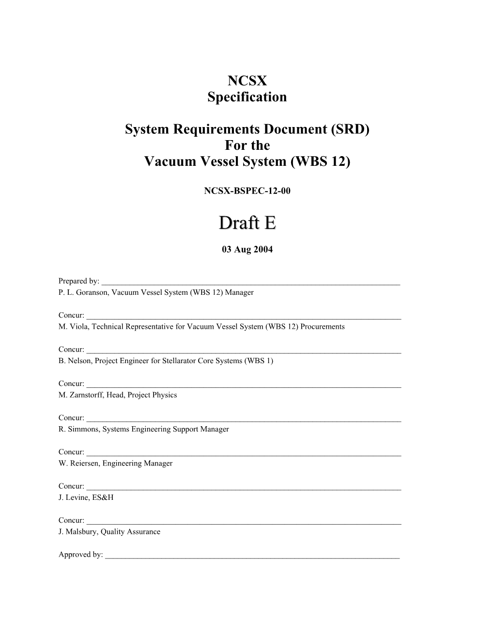 Vacuum Vessel System Requirementsncsx BSPEC-12-01-00