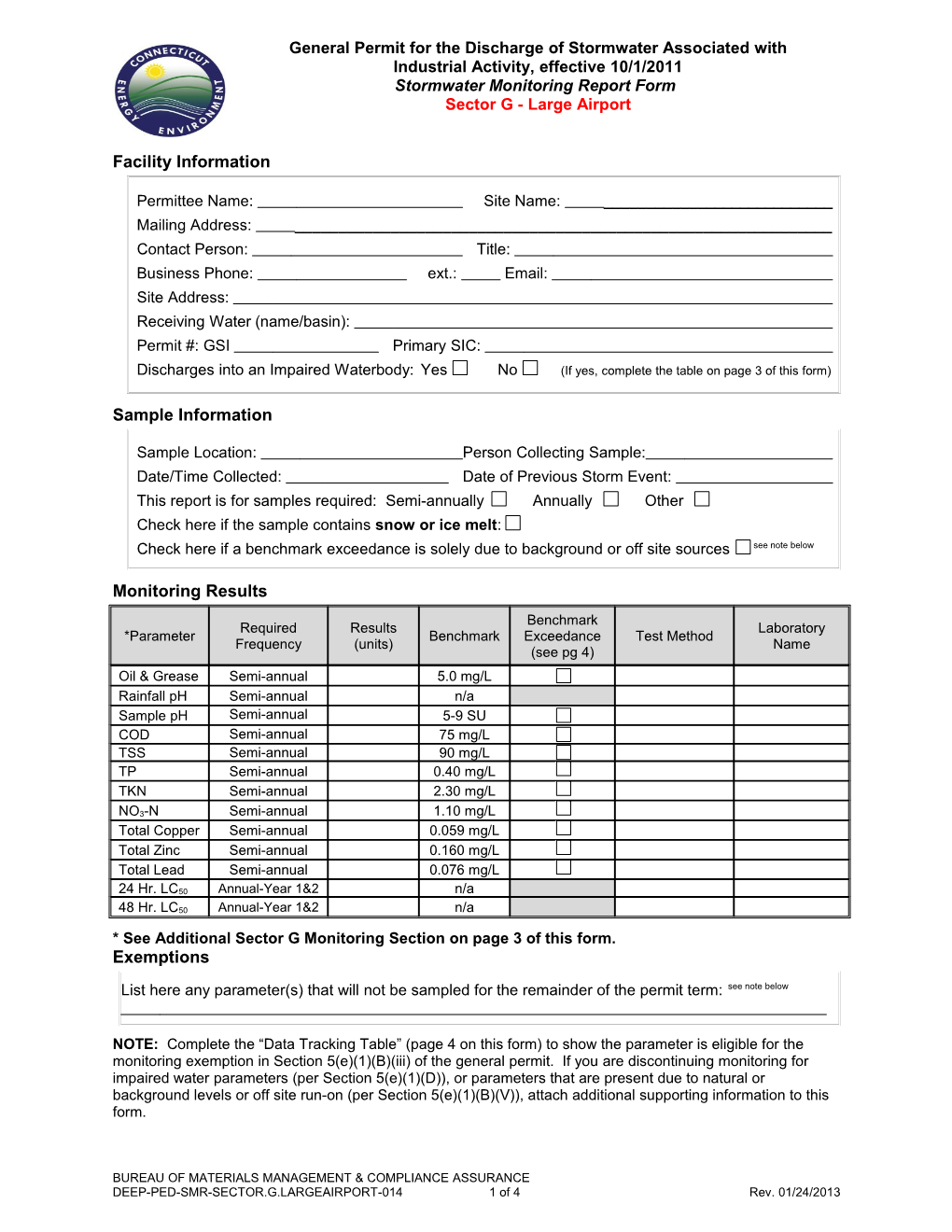 Stormwater Monitoring Reporting Form - Sector G - Large Airport