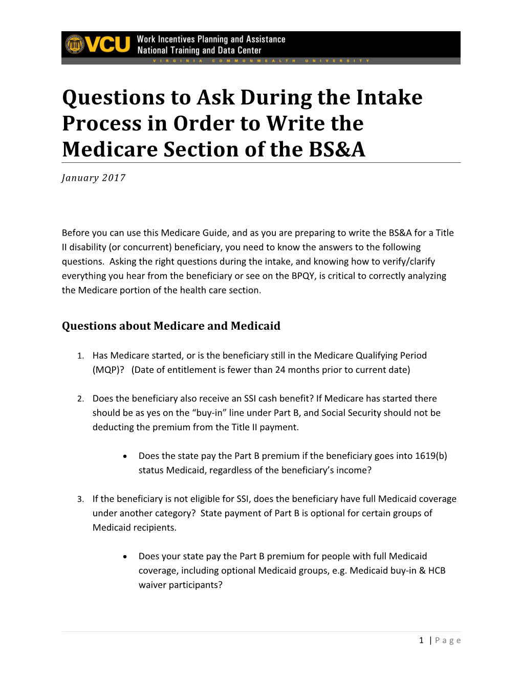 Questions to Ask to Fill out Medicare Section of BS&A