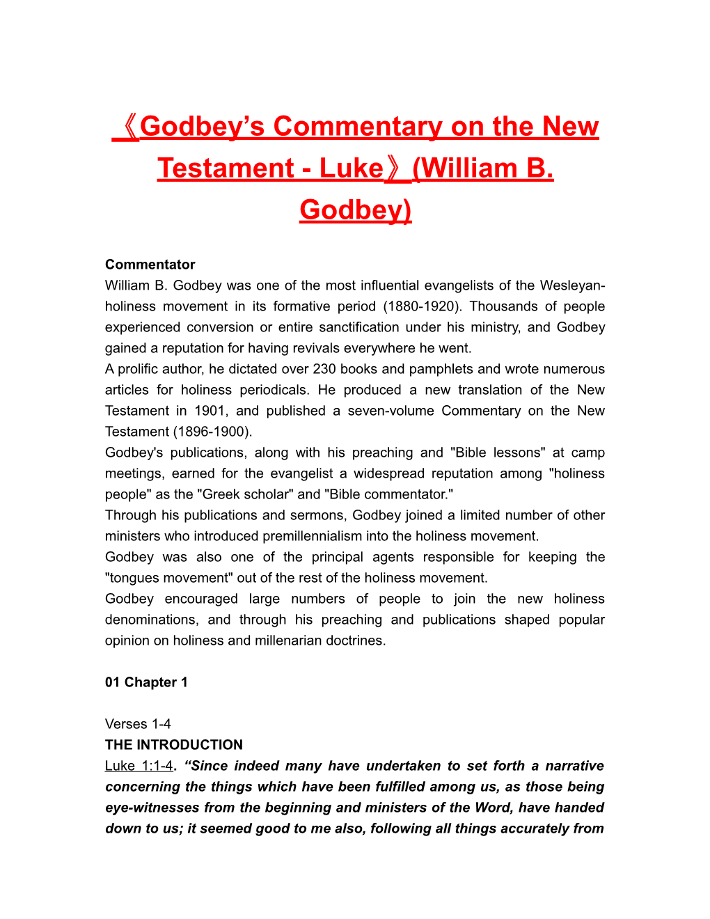 Godbey Scommentary on the New Testament-Luke (William B. Godbey)