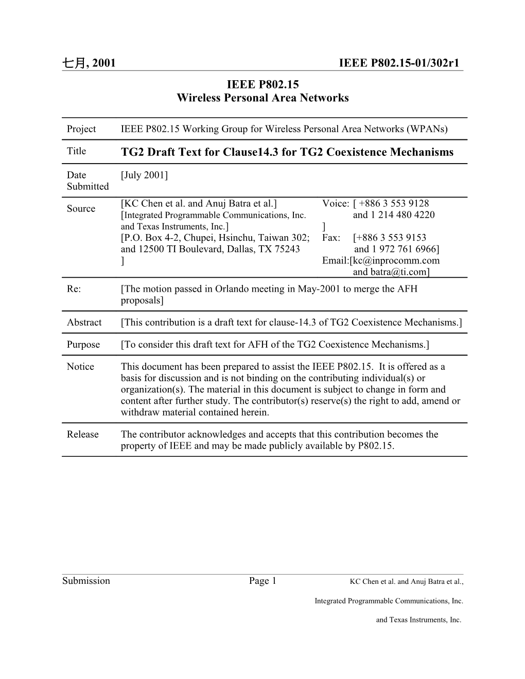 TG2 Draft Text for Clause14.3 for TG2 Coexistence Mechanisms