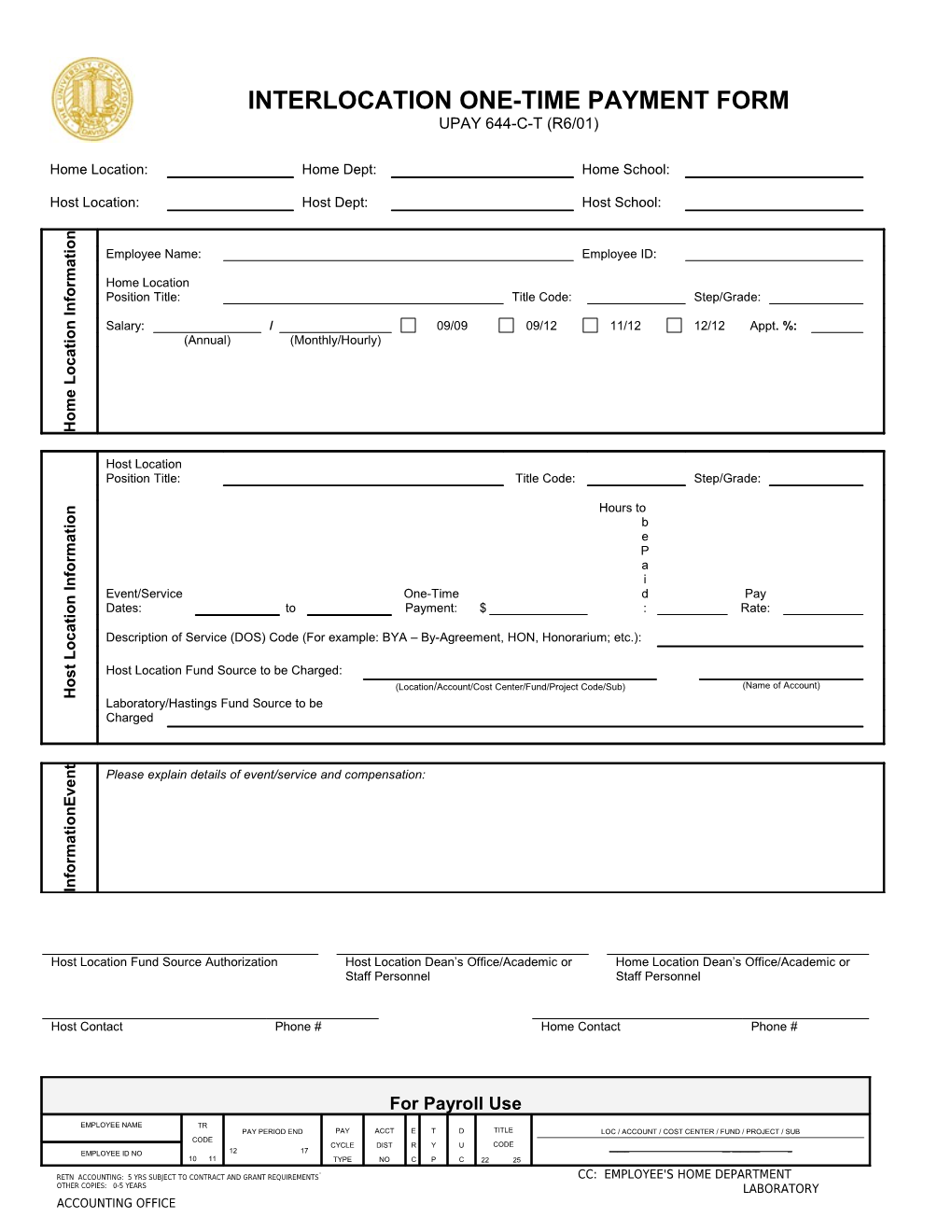 Interlocation One-Time Payment Form