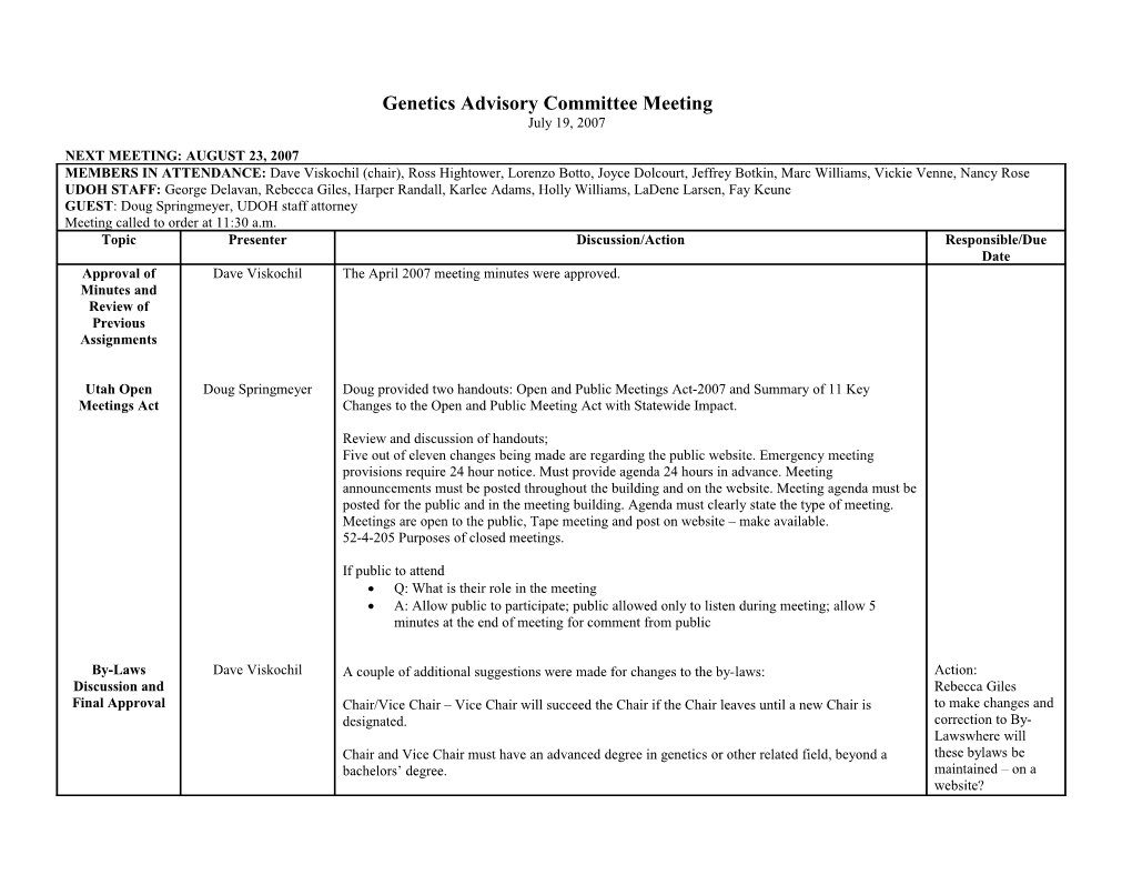 Genetic Advisory Committee