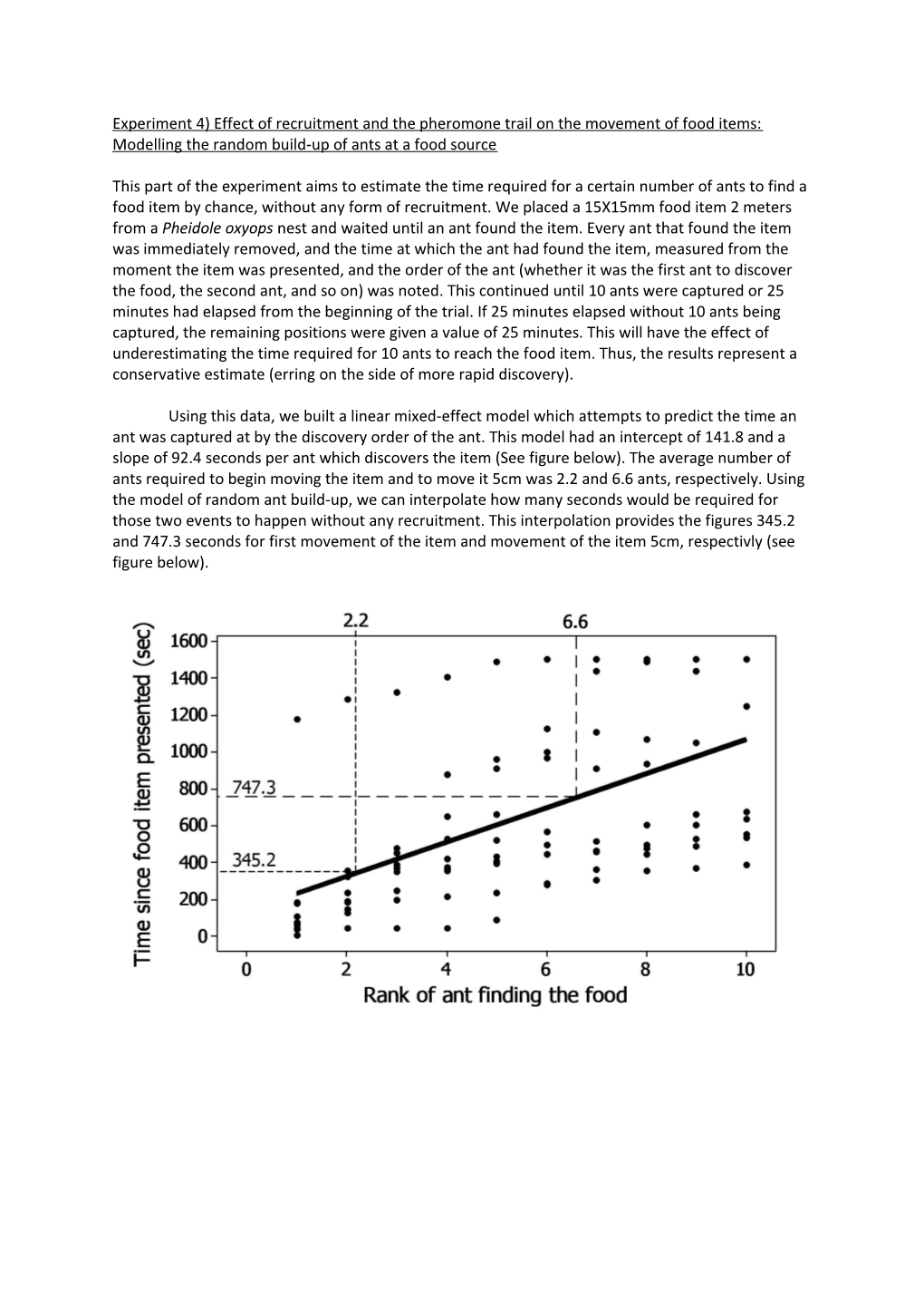 Experiment 4) Effect of Recruitment and the Pheromone Trail on the Movement of Food Items