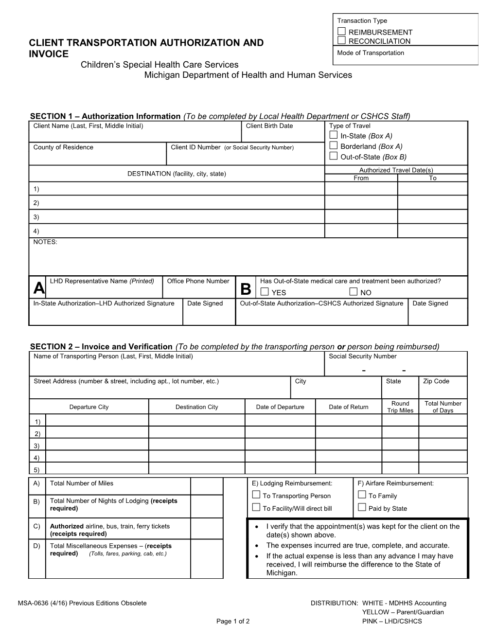 Client Transportation Authorization and Invoice