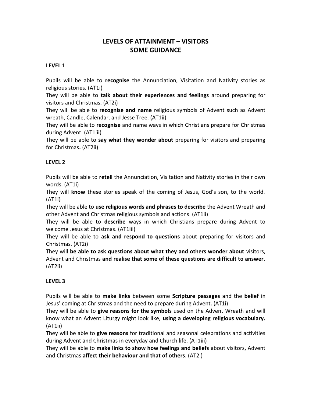 Levels of Attainment Gifts