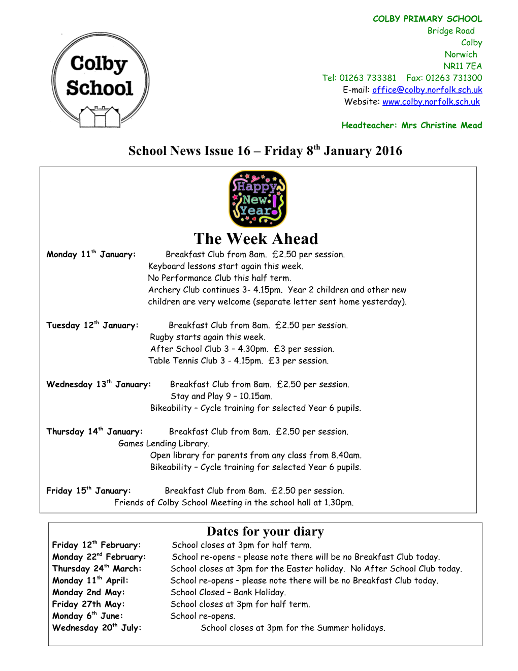 School News Issue16 Friday 8Th January 2016