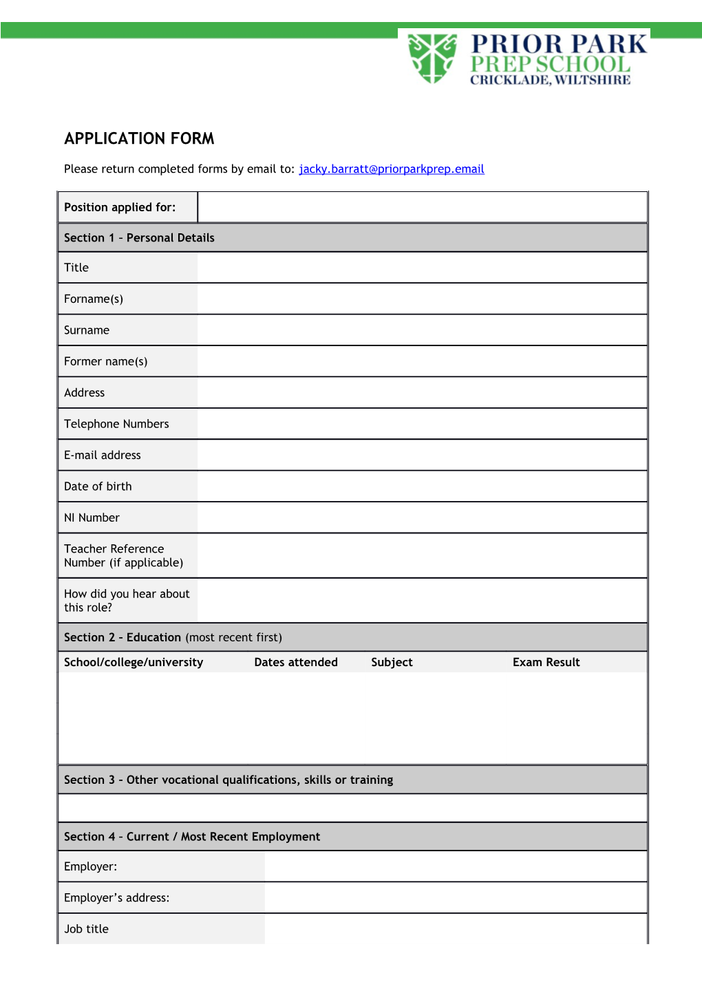 Emp Team: Schools Recruitment - Application Form V2
