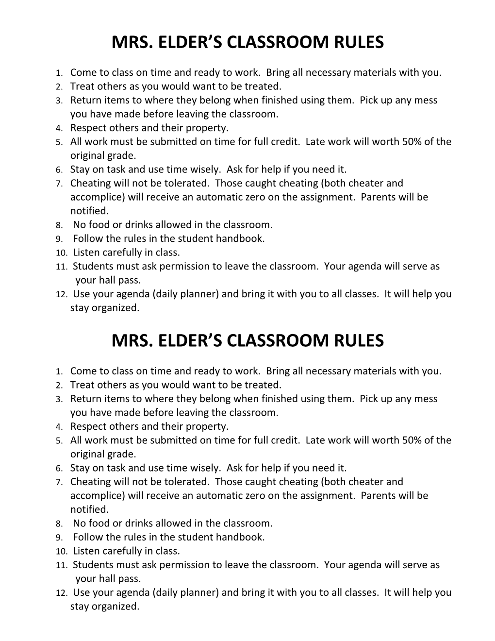 Mrs. Elder S Classroom Rules