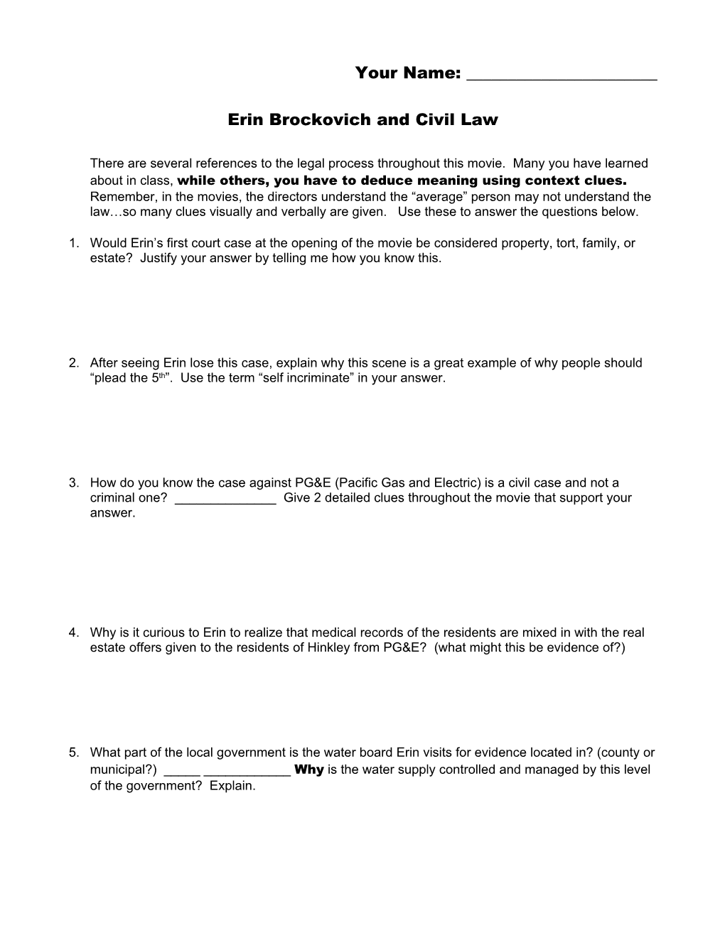Erin Brockovich Study Guide