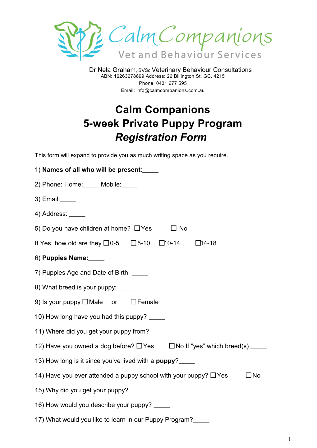 5-Week Private Puppy Program