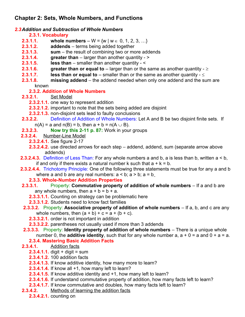 Chapter 2: Sets, Whole Numbers, and Functions