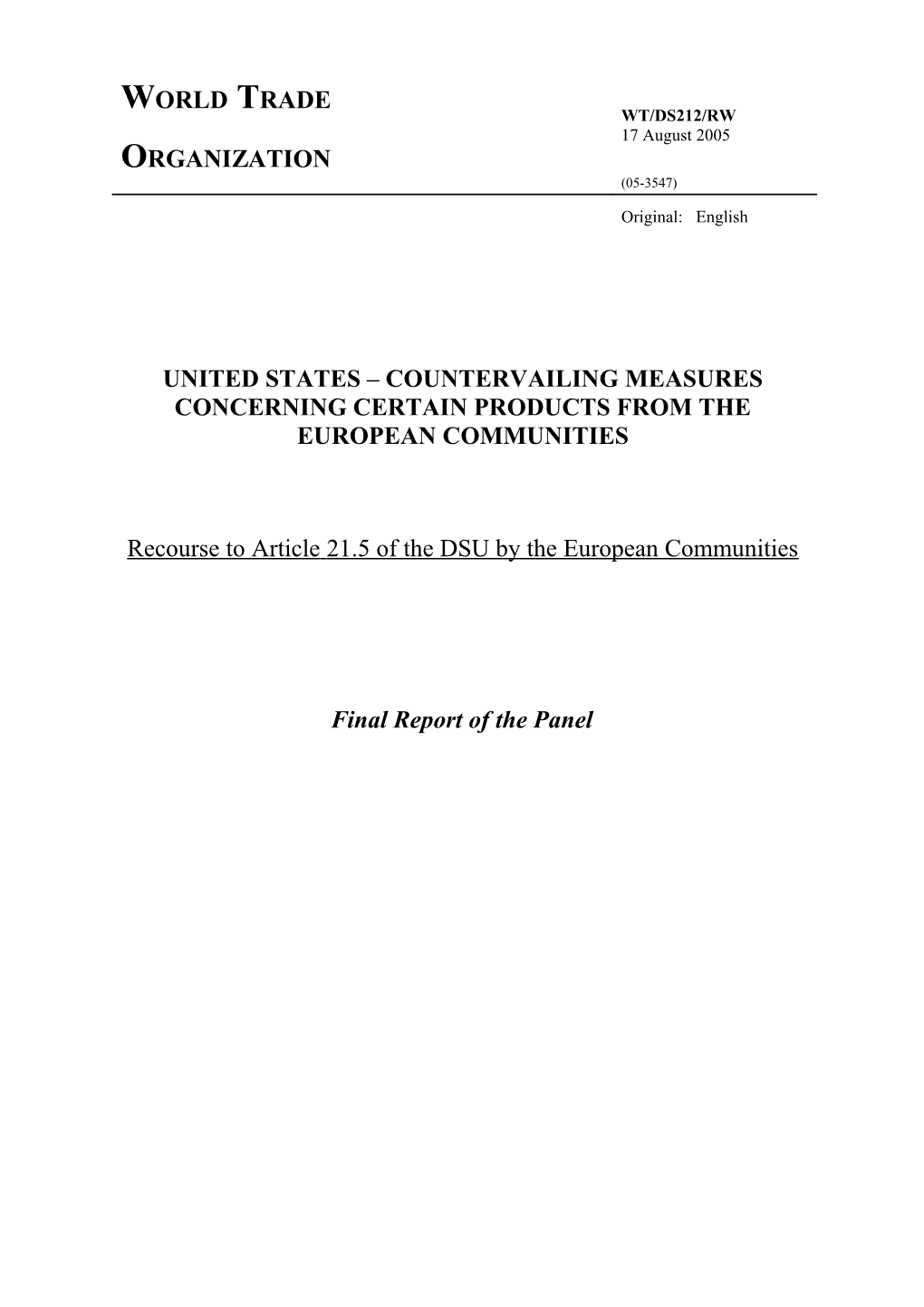 United States Countervailing Measures Concerning Certain Products from the European Communities