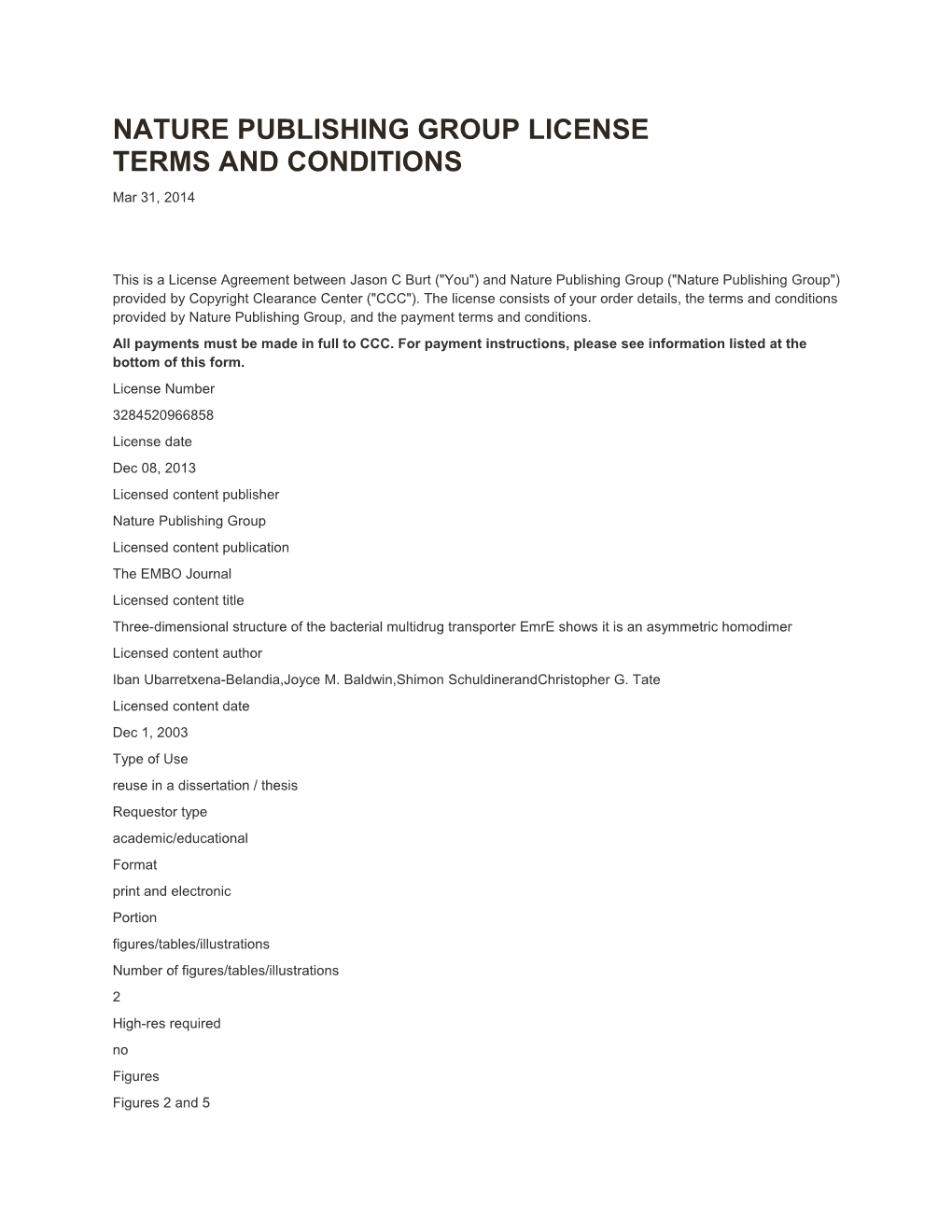 Nature Publishing Group License Terms and Conditions