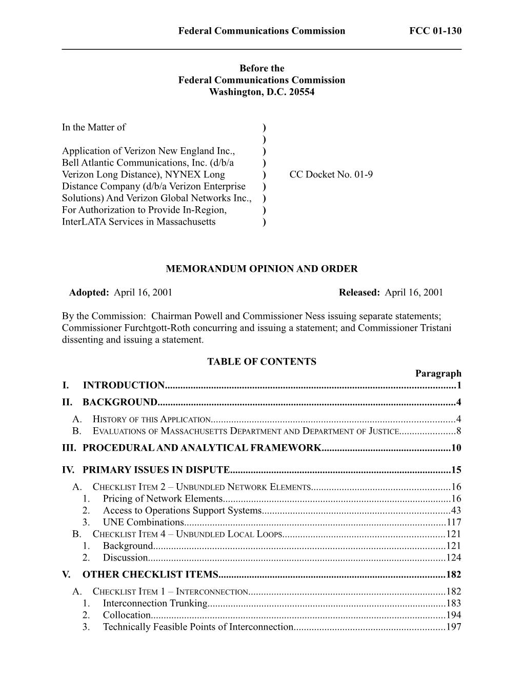 Federal Communications Commission FCC 01-130