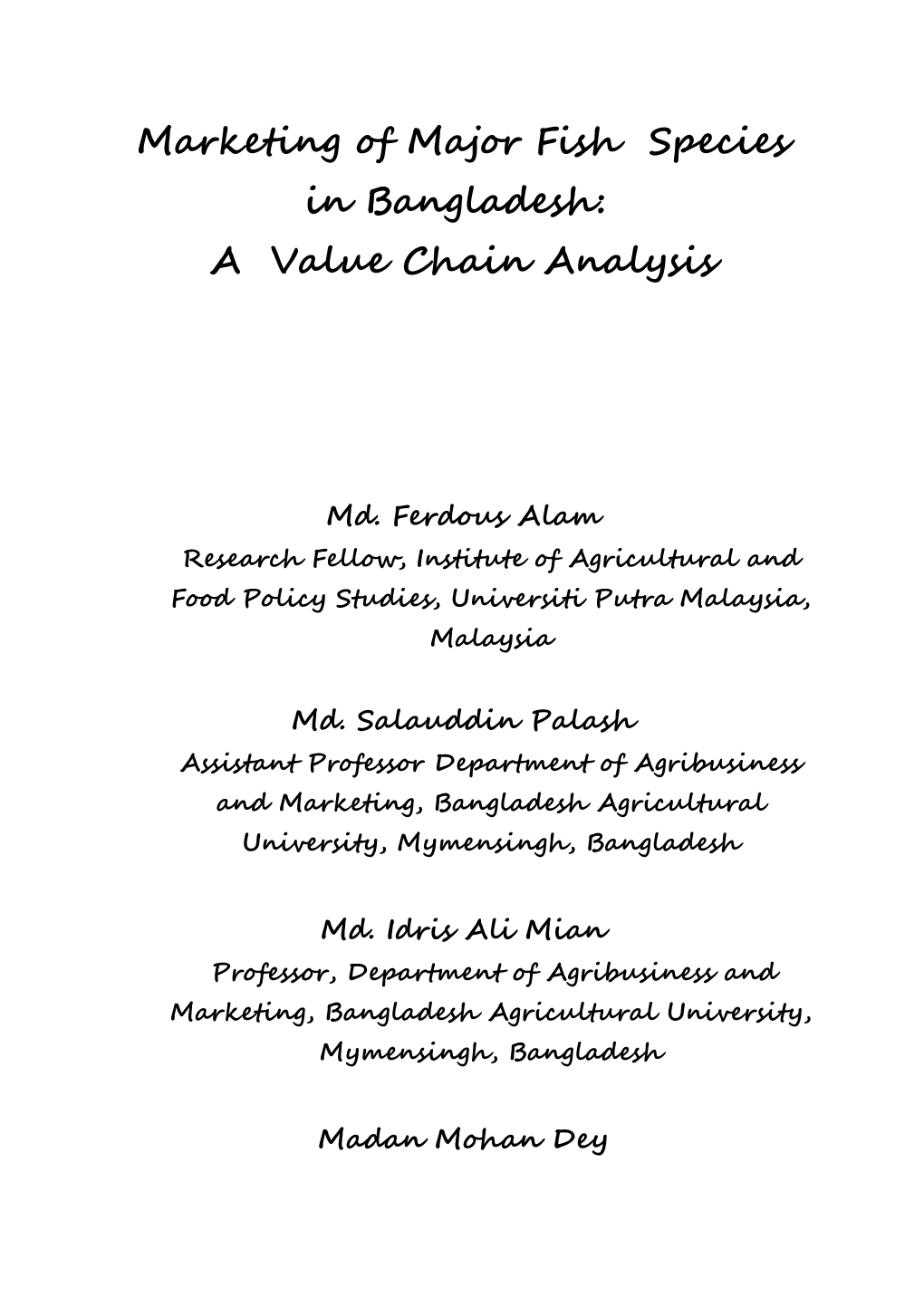 Value Chain Analysis of Fish Marketing in Bangladesh