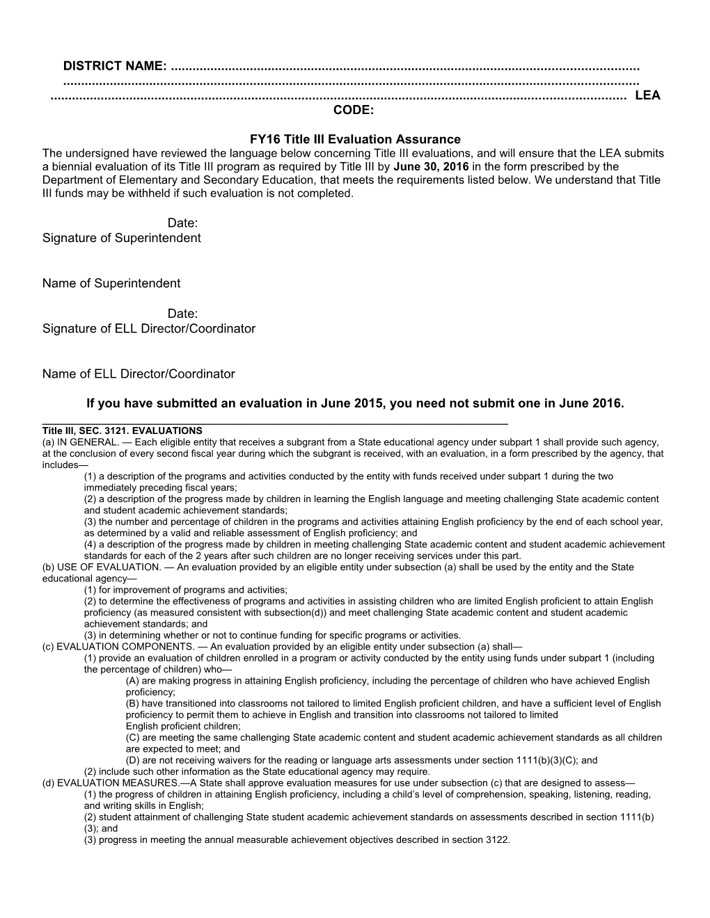 FY2016 Fund Code 180-186 Title III: English Language Acquisition and Academic Achievement