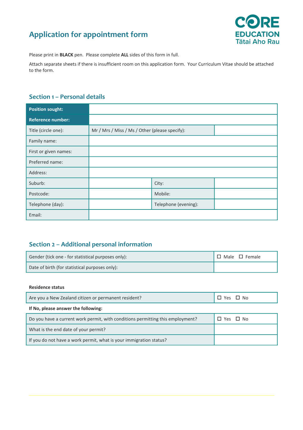 Application for Appointment Form