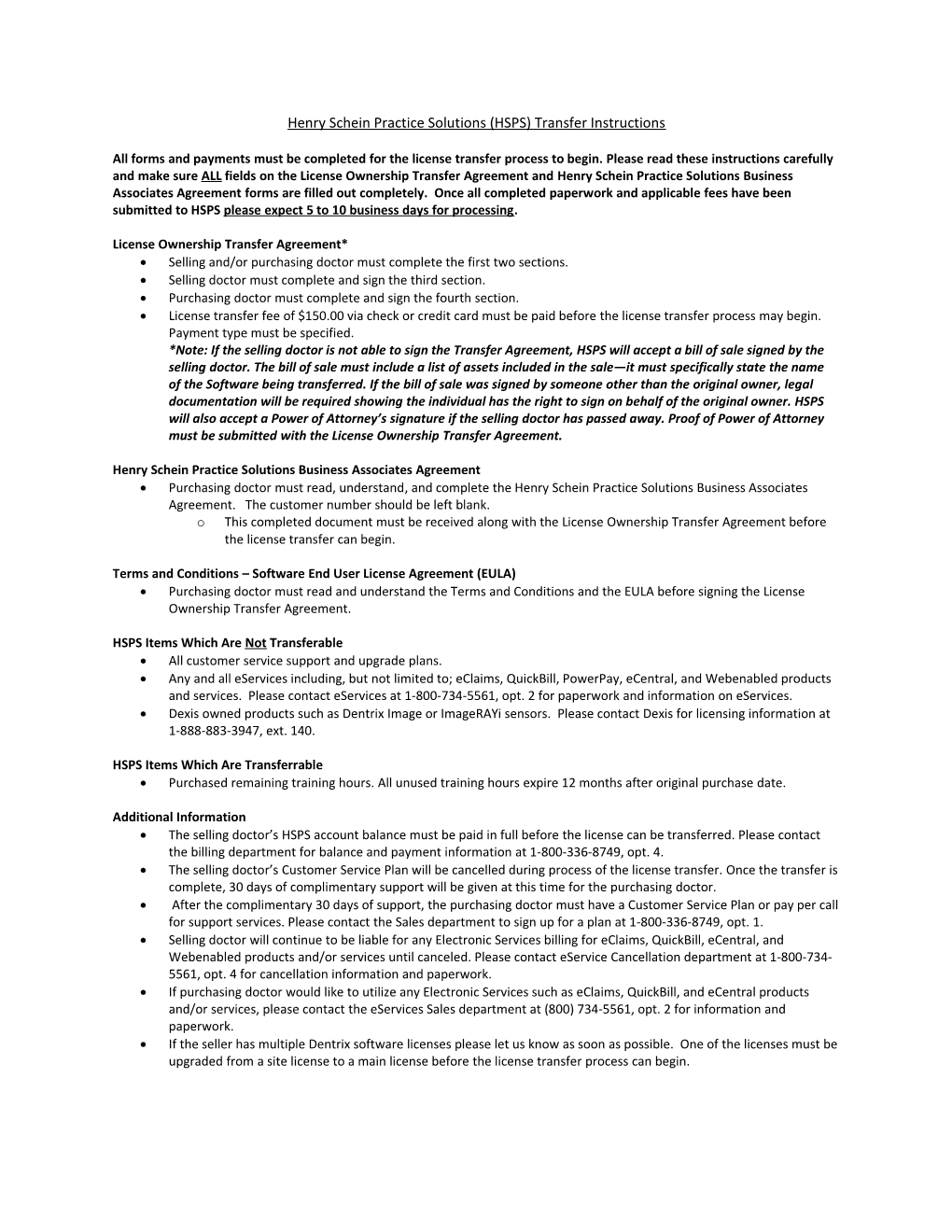 Henry Schein Practice Solutions (HSPS) Transfer Instructions