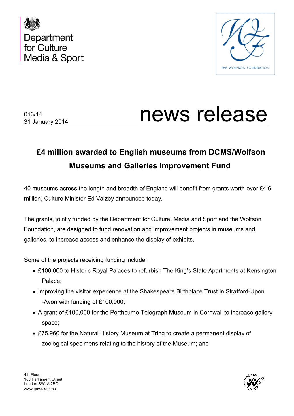 DCMS News Release Template