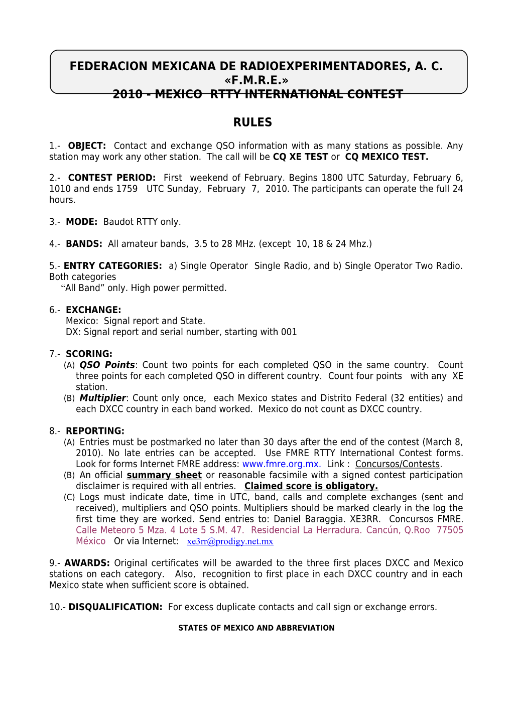 2010 - Mexico Rtty International Contest