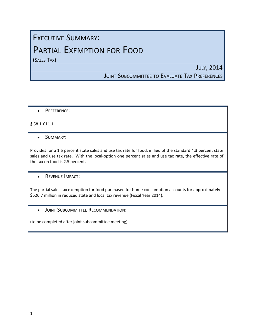 Partial Exemption for Food