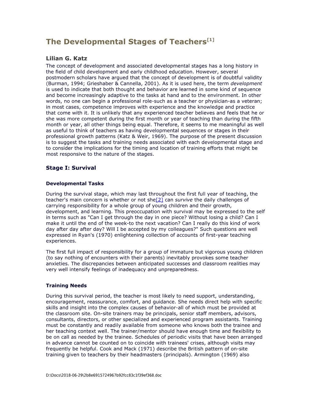 The Developmental Stages of Teachers 1