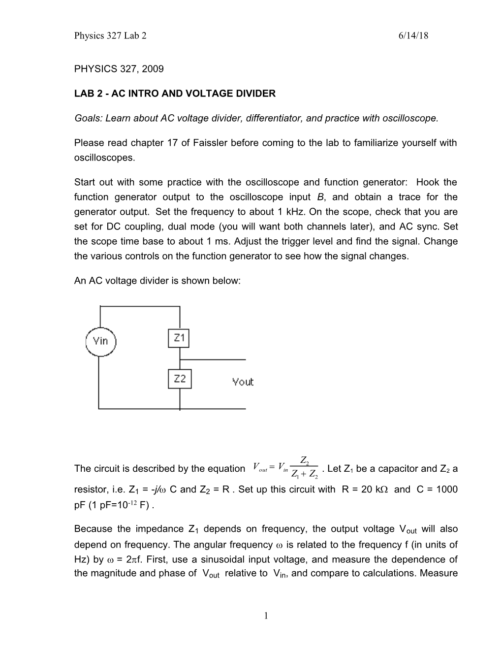 Lab 2 - Ac Intro and Voltage Divider