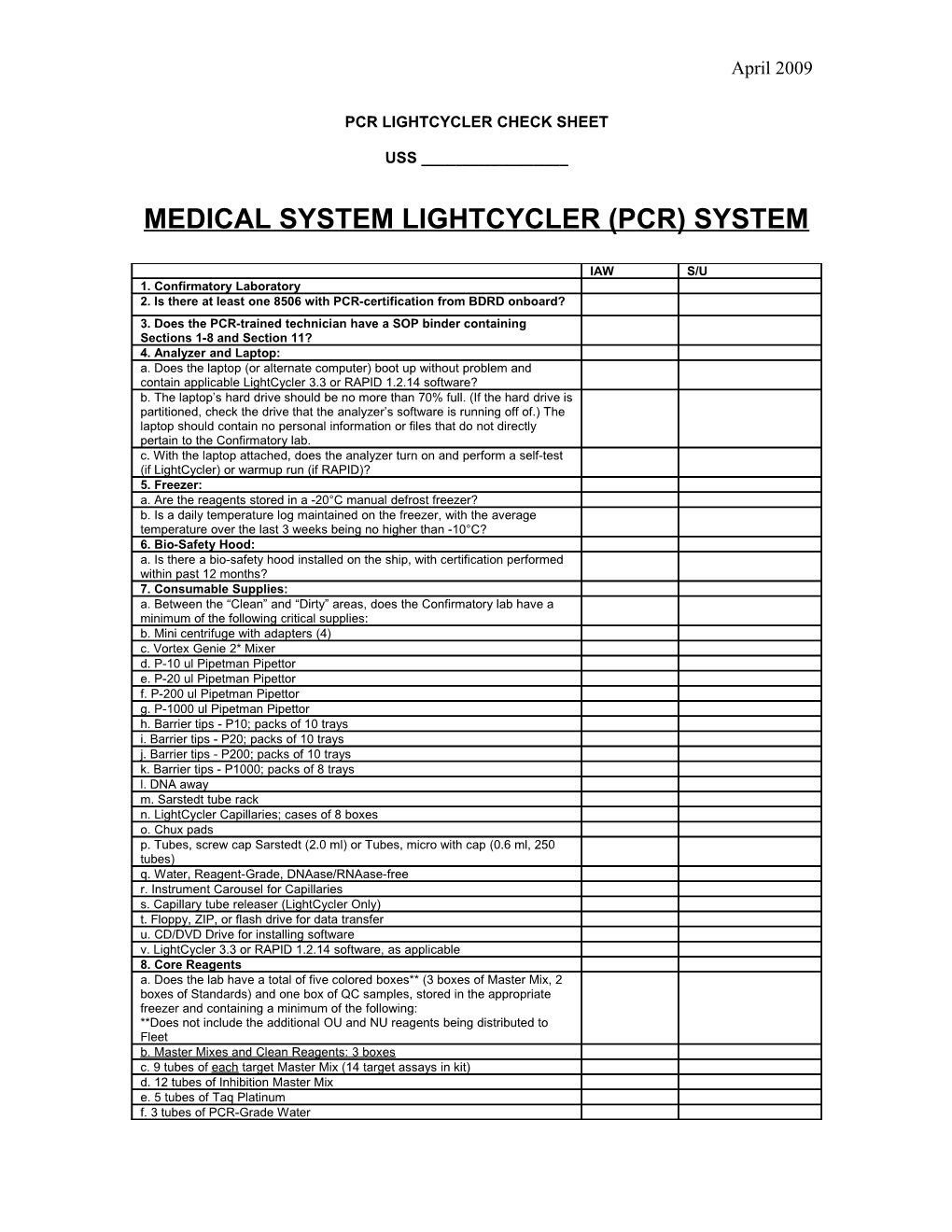 Pcr Lightcycler Check Sheet