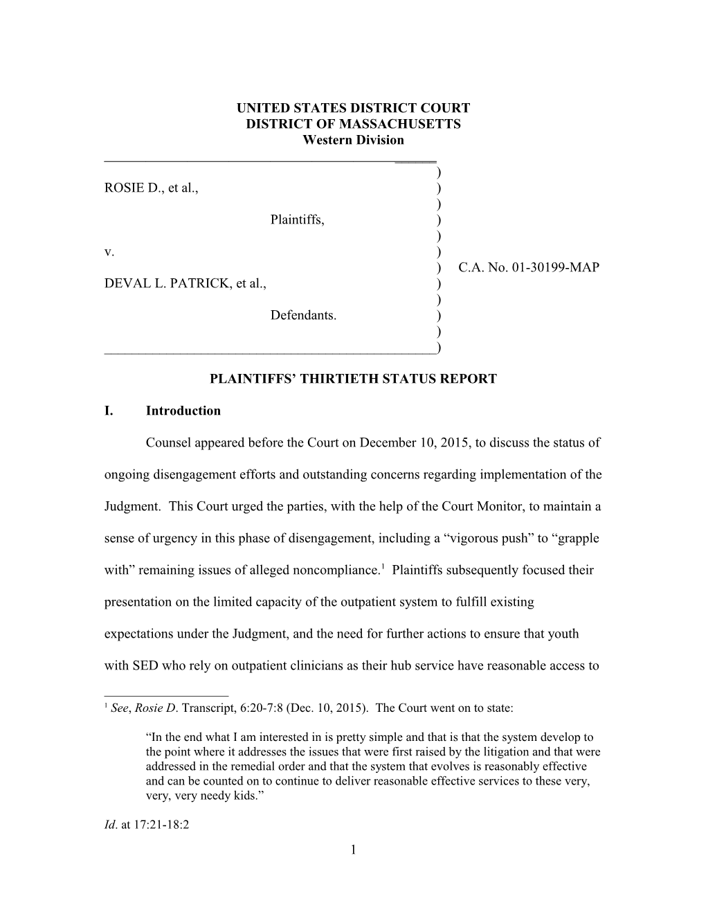 Plaintiffs Nineteenth Status Report and Response to Defendants Proposed Order on Monitoring