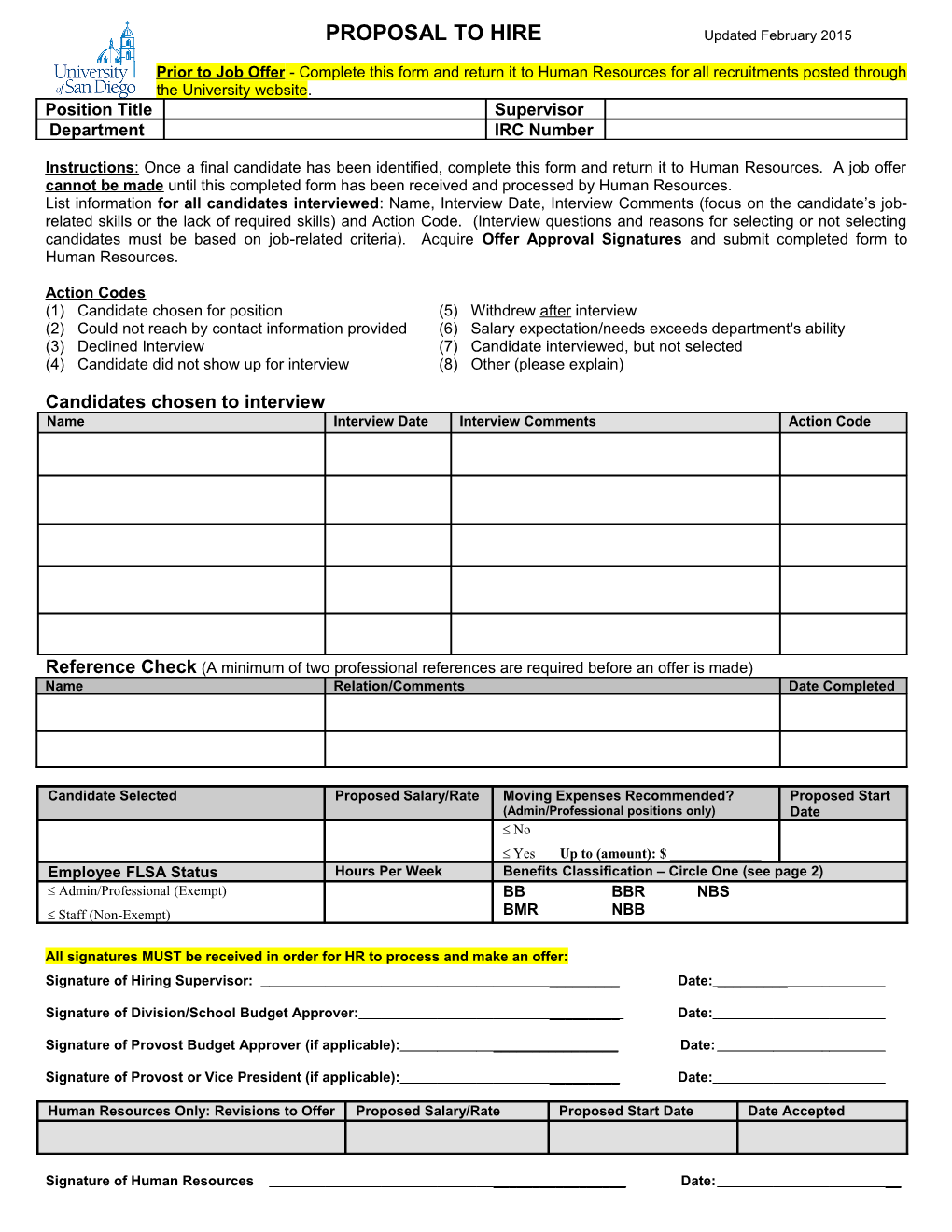 Prior to Job Offer - Complete This Form and Return It to Human Resources for All Recruitments