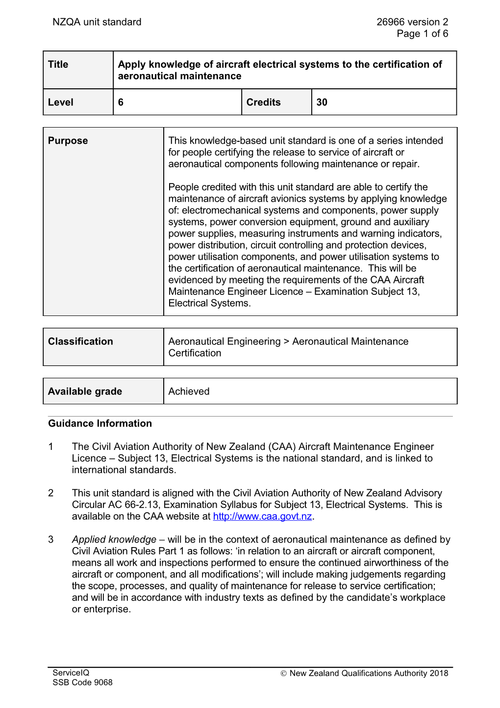 26966 Apply Knowledge of Aircraft Electrical Systems to the Certification of Aeronautical